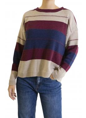 maglia a righe misto cashmere girocollo